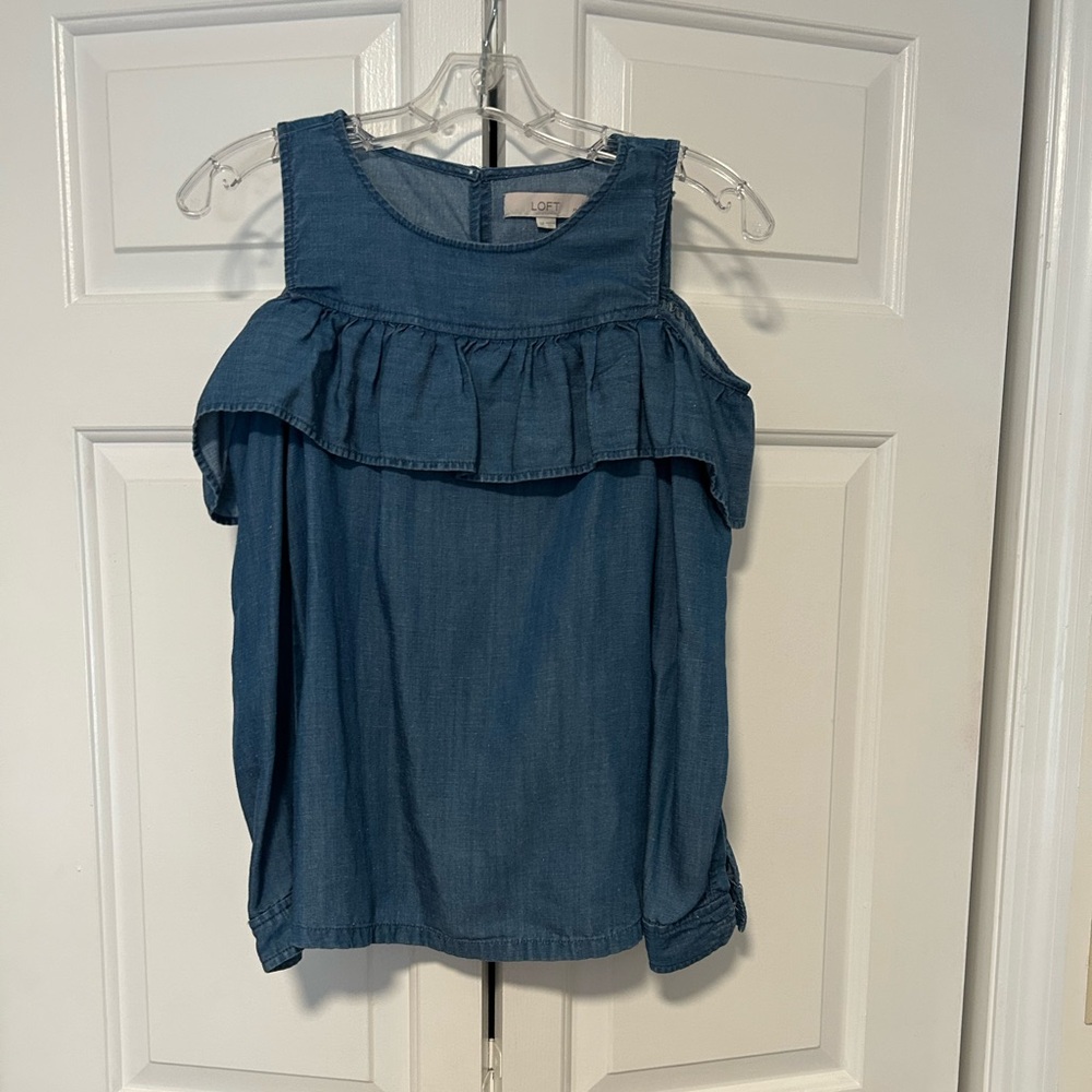 LOFT Denim Blue Ruffle Blouse
